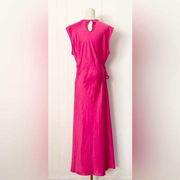 House of Harlow 1960 Hot Pink Satin Midi Dress Side Tie Size XL Valentine’s Day - Picture 3 of 6